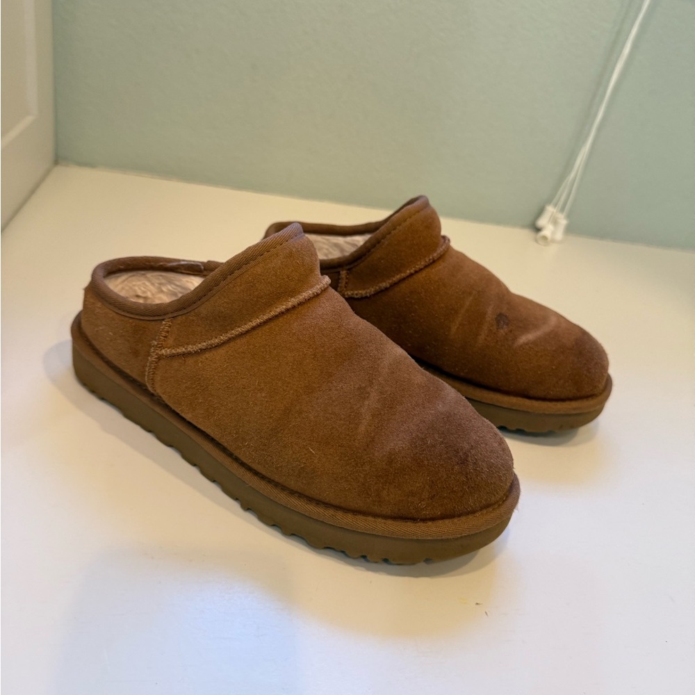 UGG Tan Suede Fur-Lined Slippers